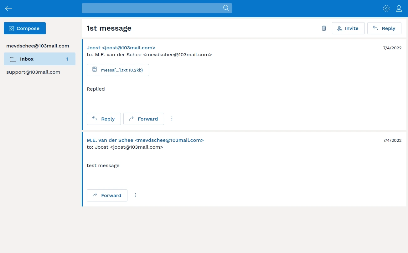 Desktop view of 103mail website
