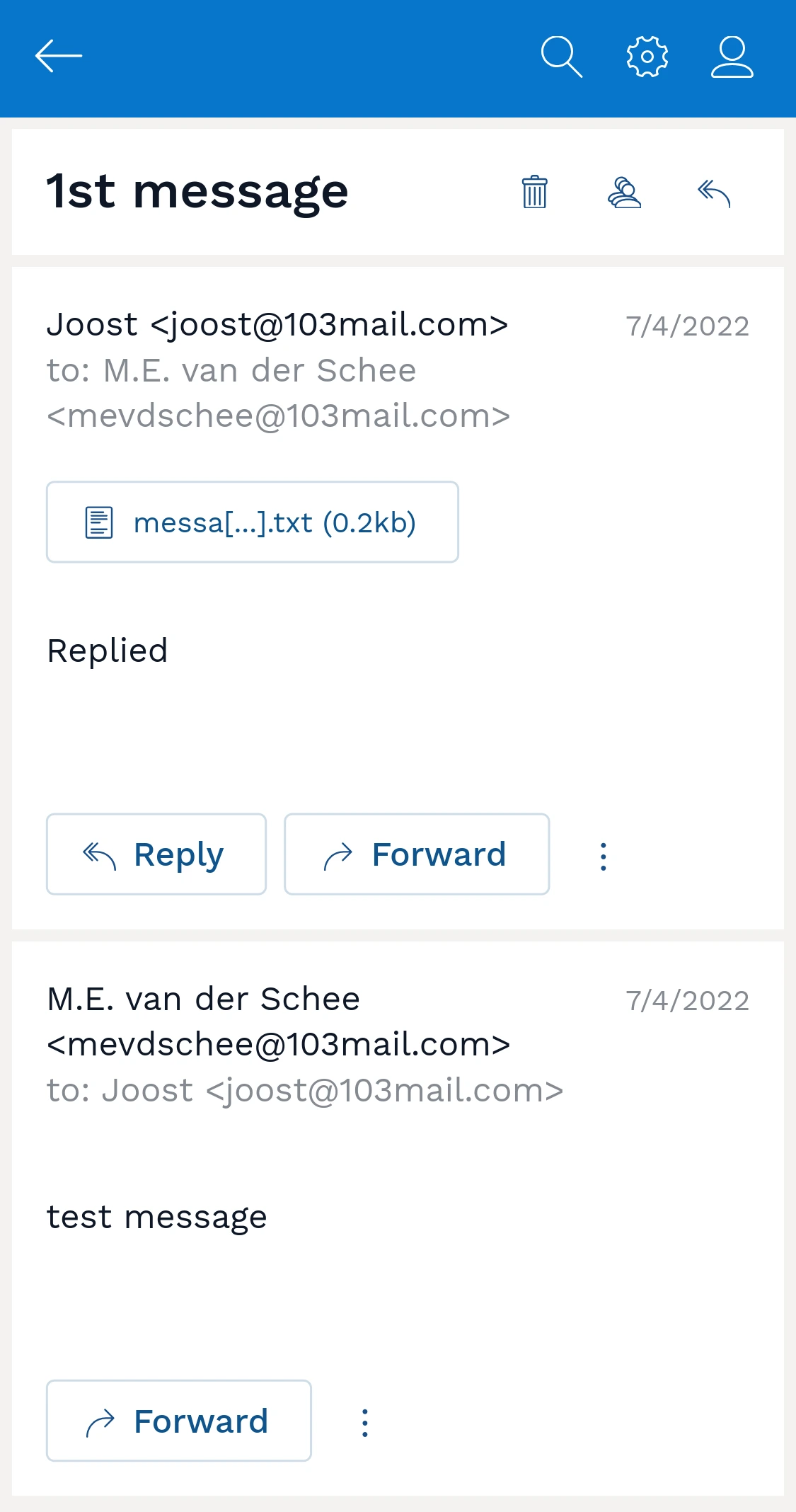 Mobile view of 103mail website